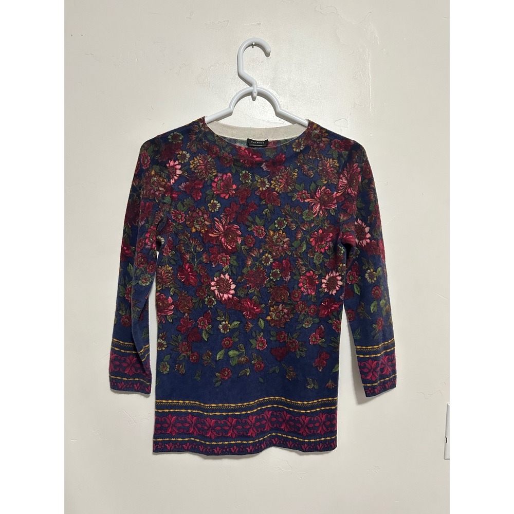 Talbots AUDREY CASHMERE SWEATER - Floral 100% Cashmere 3/4 - Picture 2 of 8